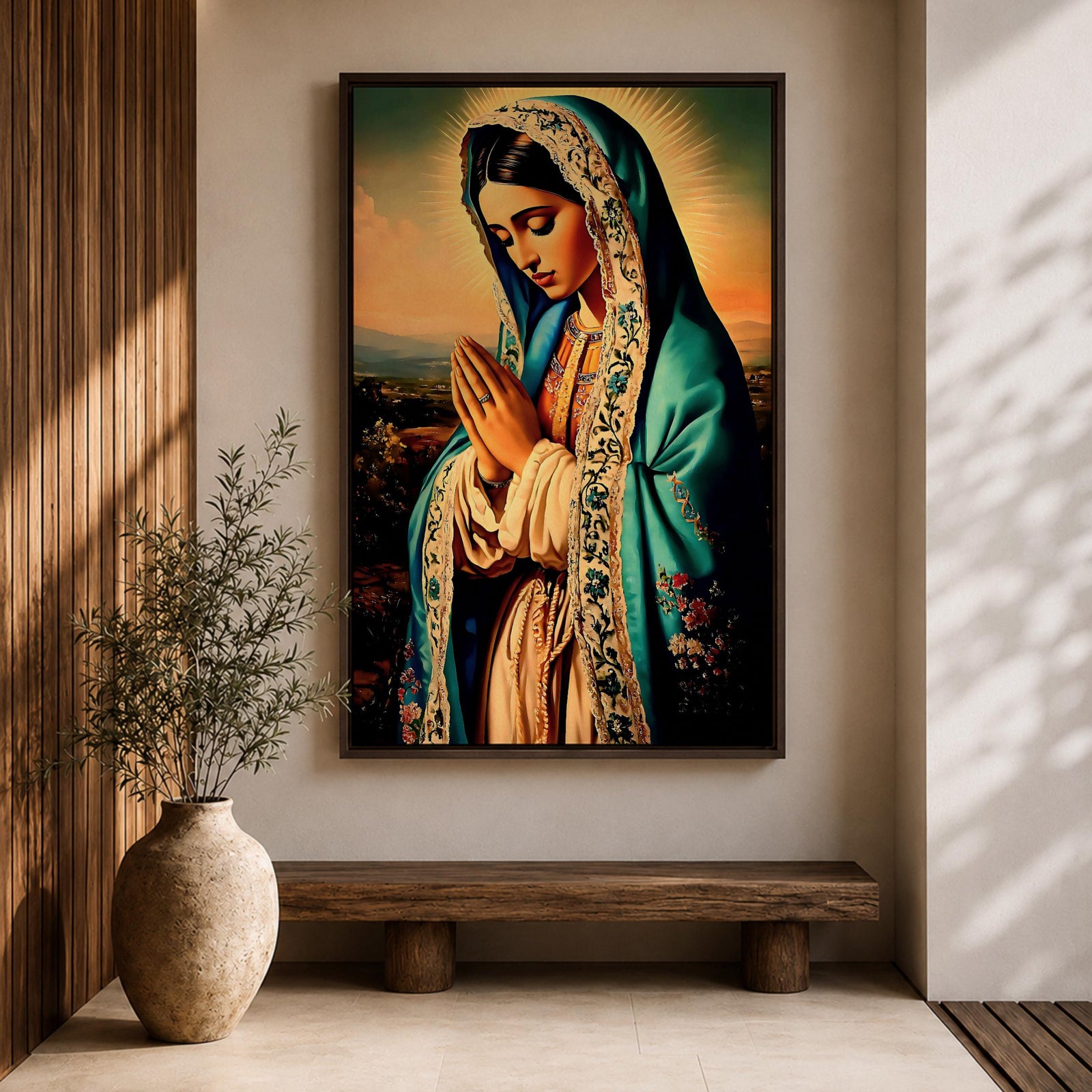 Virgin Mary Wall Art Our Lady Guadalupe Framed Canvas Catholic Sacred Religious Home Decor