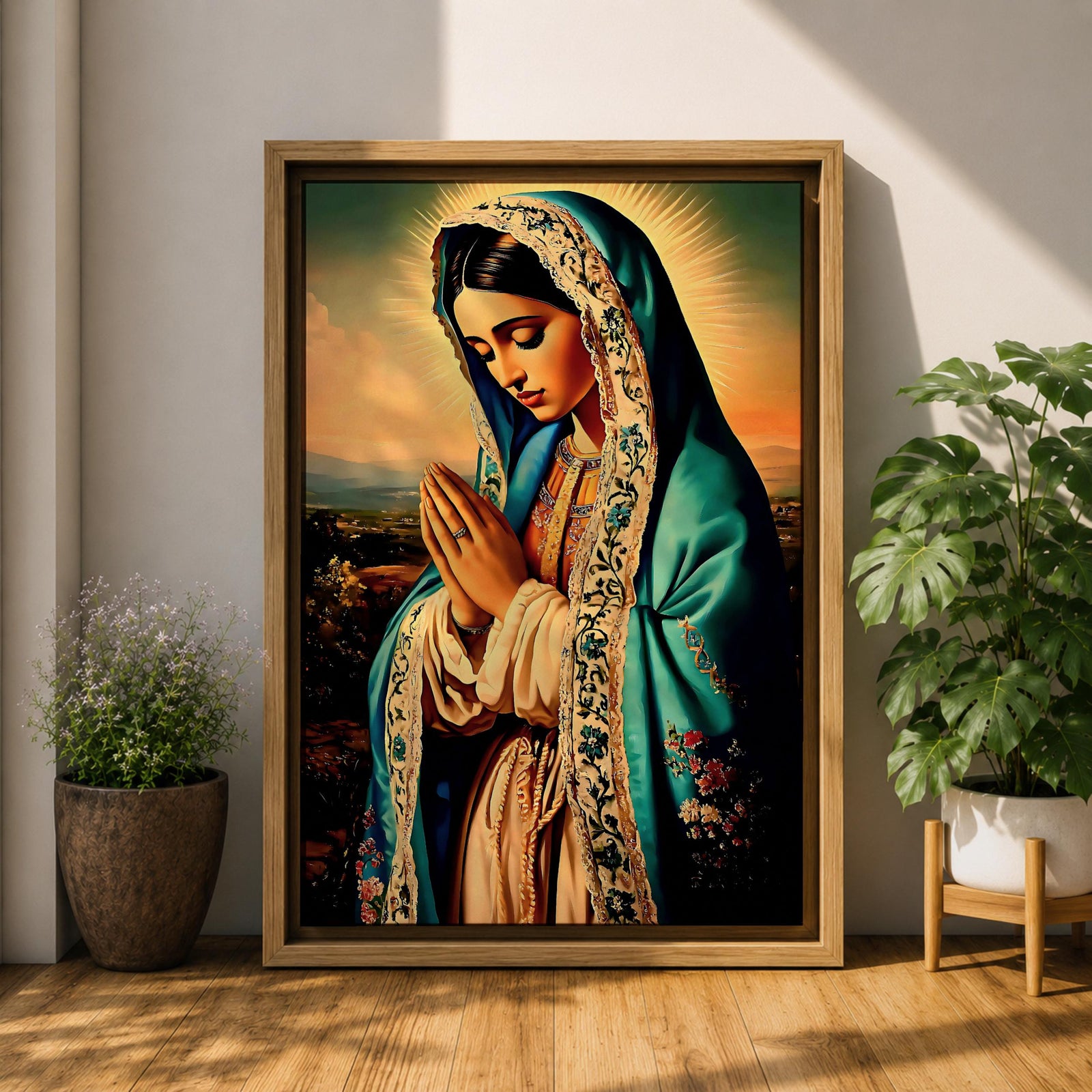 Virgin Mary Wall Art Our Lady Guadalupe Framed Canvas Catholic Sacred Religious Home Decor