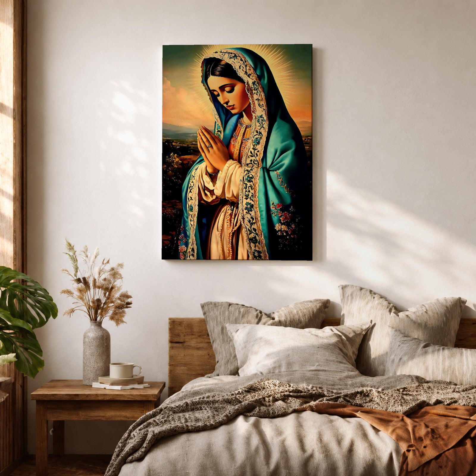 Virgin Mary Wall Art Our Lady Guadalupe Framed Canvas Catholic Sacred Religious Home Decor