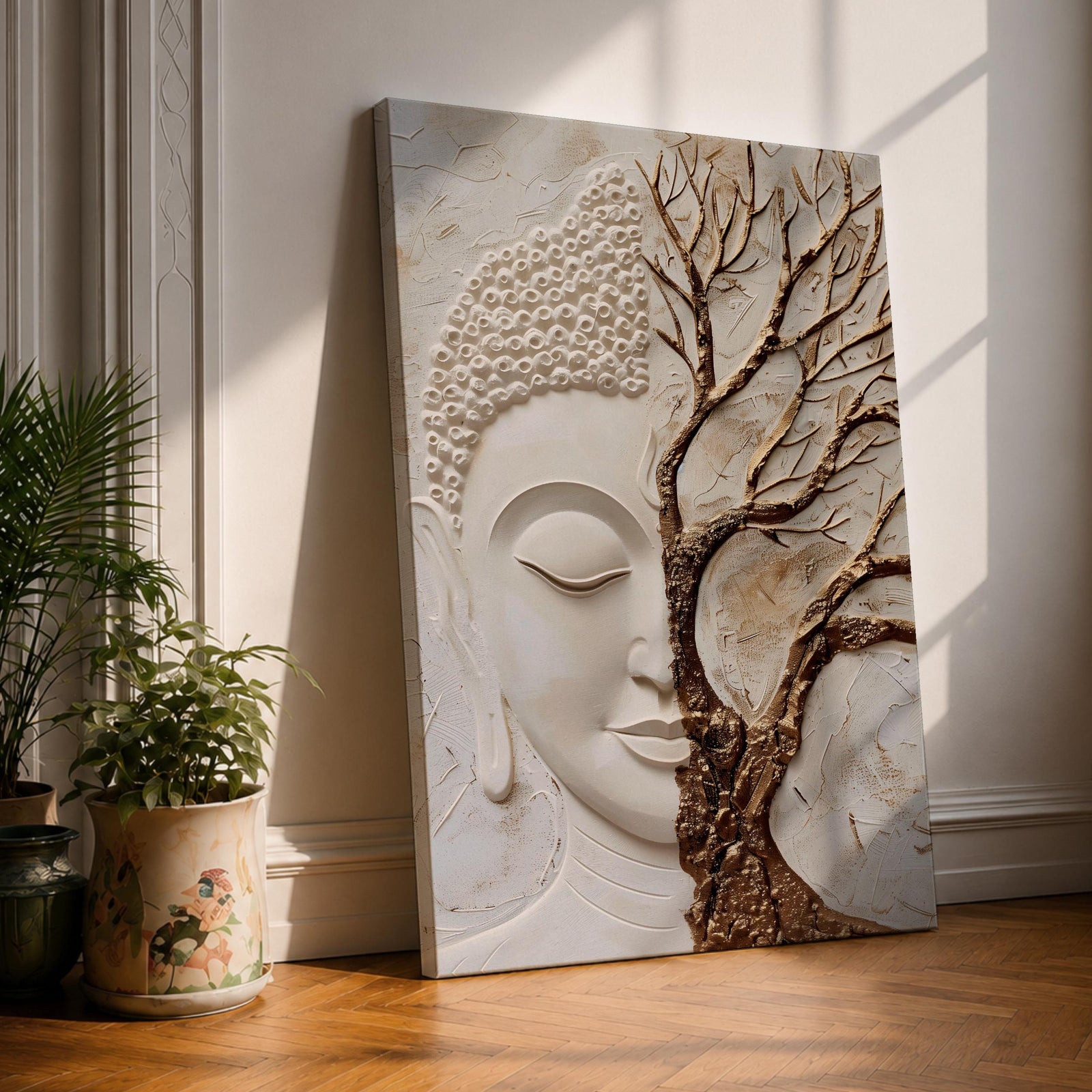 Buddha Wall Art Tree of Life Framed Canvas Textured Zen Spiritual Boho Home Decor