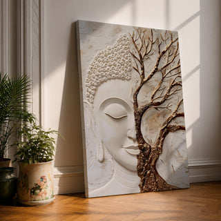 Buddha Wall Art Tree of Life Framed Canvas Textured Zen Spiritual Boho Home Decor