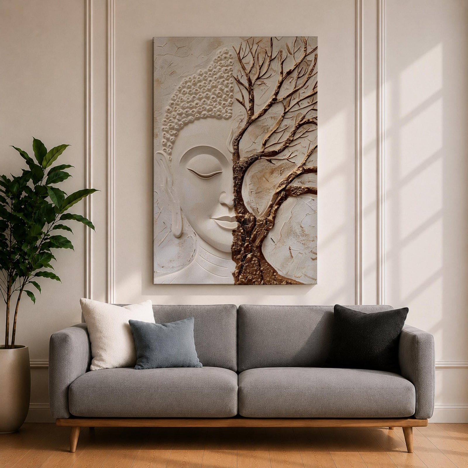 Buddha Wall Art Tree of Life Framed Canvas Textured Zen Spiritual Boho Home Decor