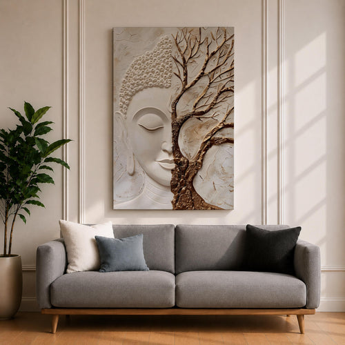 Buddha Wall Art Tree of Life Framed Canvas Textured Zen Spiritual Boho Home Decor