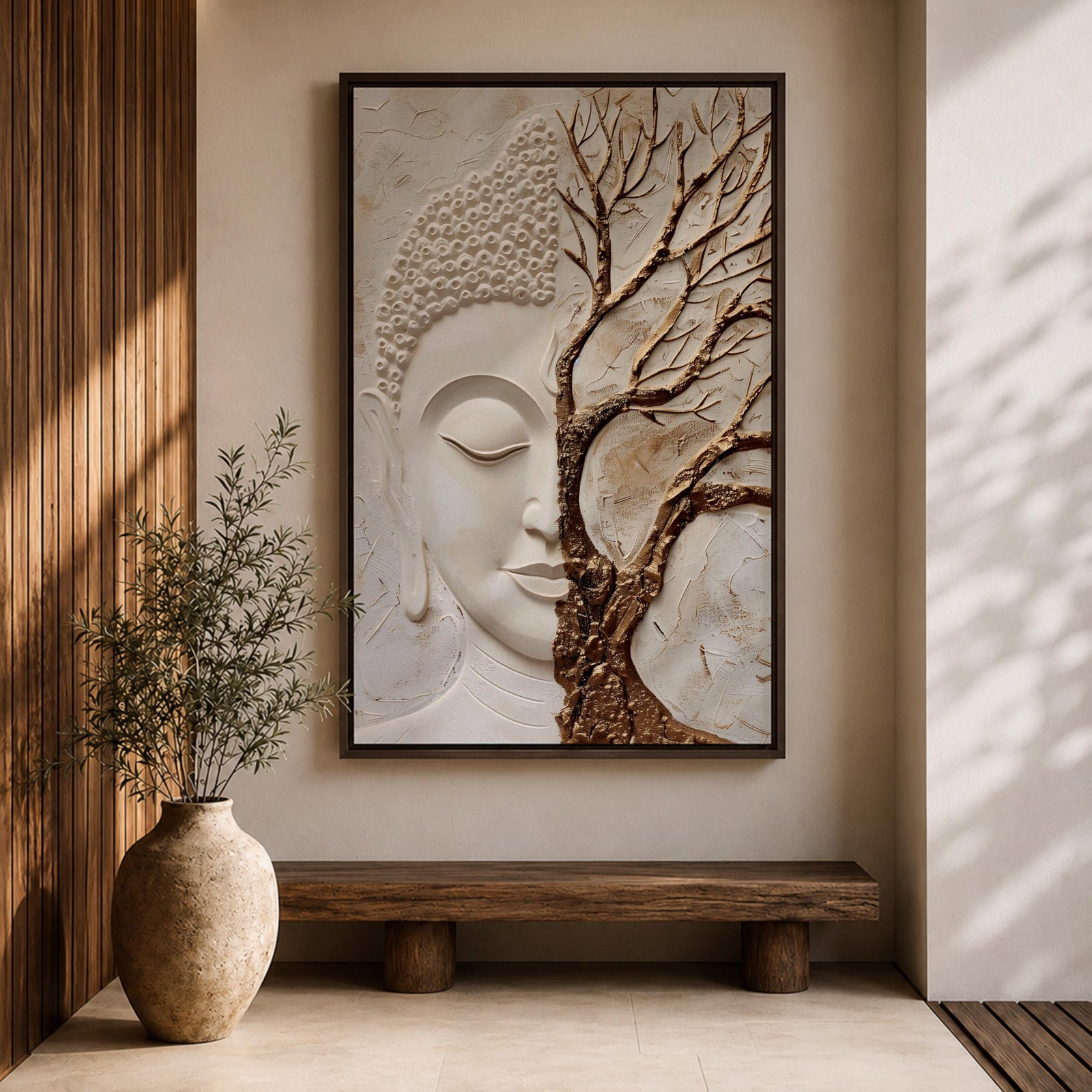 Buddha Wall Art Tree of Life Framed Canvas Textured Zen Spiritual Boho Home Decor
