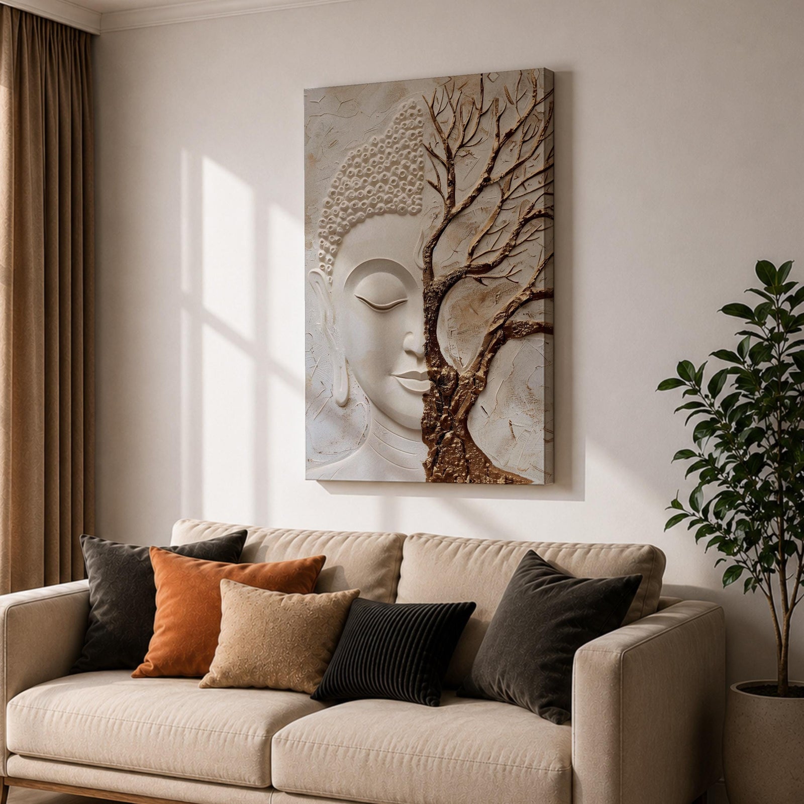 Buddha Wall Art Tree of Life Framed Canvas Textured Zen Spiritual Boho Home Decor