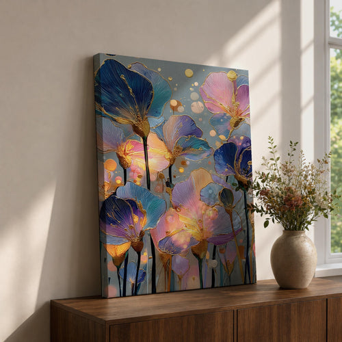 Abstract Flower Wall Art Poppy Framed Canvas Colorful Botanical Modern Contemporary Home Decor