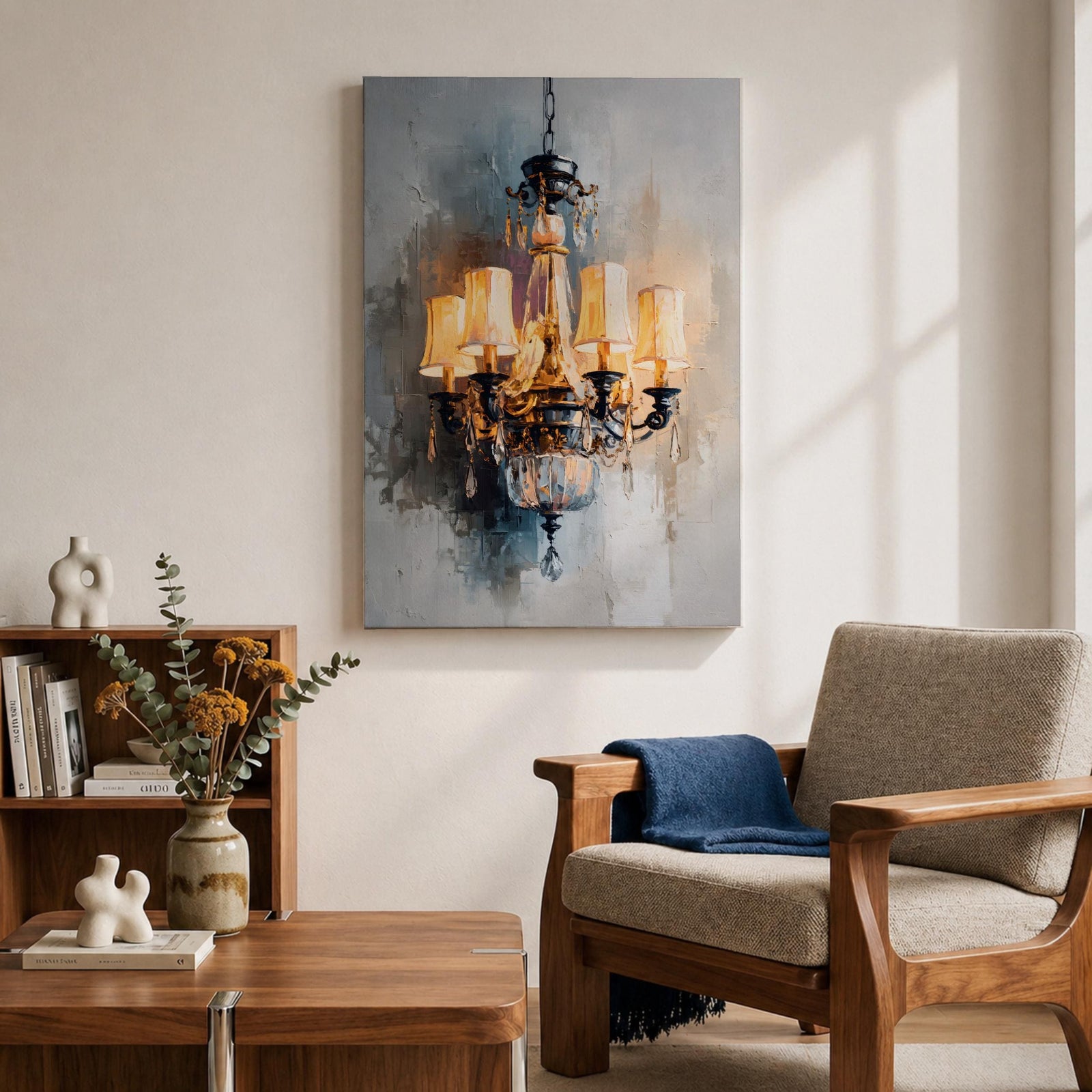 Chandelier Wall Art Modern Lighting Framed Canvas Warm Light Elegant Neutral Statement Wall Decor