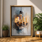 Chandelier Wall Art Modern Lighting Framed Canvas Warm Light Elegant Neutral Statement Wall Decor