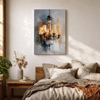 Chandelier Wall Art Modern Lighting Framed Canvas Warm Light Elegant Neutral Statement Wall Decor