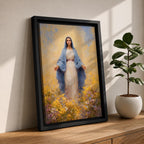 Virgin Mary Wall Art Flower Field Framed Canvas Madonna Catholic Christian Wall Decor