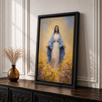 Virgin Mary Wall Art Flower Field Framed Canvas Madonna Catholic Christian Wall Decor