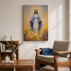Virgin Mary Wall Art Flower Field Framed Canvas Madonna Catholic Christian Wall Decor