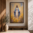 Virgin Mary Wall Art Flower Field Framed Canvas Madonna Catholic Christian Wall Decor