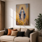 Virgin Mary Wall Art Flower Field Framed Canvas Madonna Catholic Christian Wall Decor