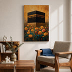 Kaaba Wall Art Mecca Masjid Al Haram Islamic Framed Canvas Floral Sacred Mosque Decor