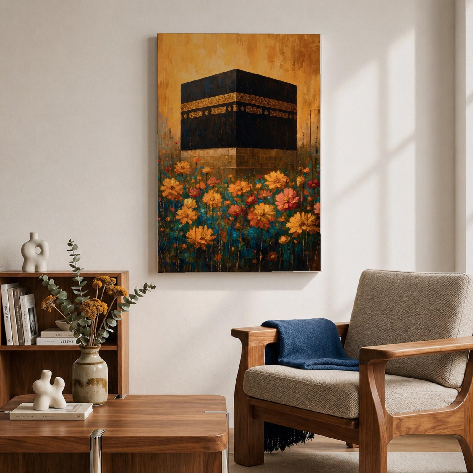 Kaaba Wall Art Mecca Masjid Al Haram Islamic Framed Canvas Floral Sacred Mosque Decor