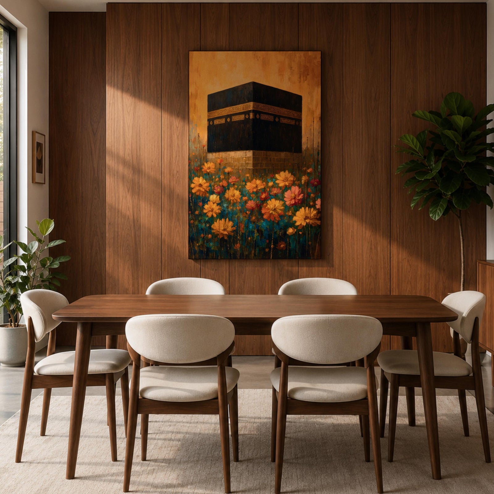 Kaaba Wall Art Mecca Masjid Al Haram Islamic Framed Canvas Floral Sacred Mosque Decor