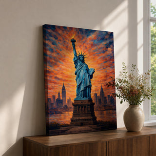 Statue of Liberty Wall Art New York City Skyline Framed Canvas NYC Sunset Decor