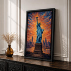 Statue of Liberty Wall Art New York City Skyline Framed Canvas NYC Sunset Decor