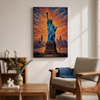 Statue of Liberty Wall Art New York City Skyline Framed Canvas NYC Sunset Decor