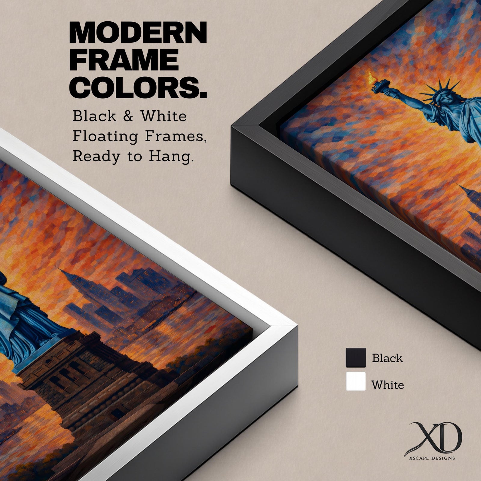 Statue of Liberty Wall Art New York City Skyline Framed Canvas NYC Sunset Decor