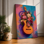 Guitar Wall Art Floral Harmony Framed Canvas Acoustic Spanish Music Garden Blooms Boho Decor