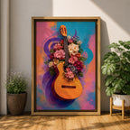 Guitar Wall Art Floral Harmony Framed Canvas Acoustic Spanish Music Garden Blooms Boho Decor