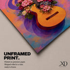 Guitar Wall Art Floral Harmony Framed Canvas Acoustic Spanish Music Garden Blooms Boho Decor