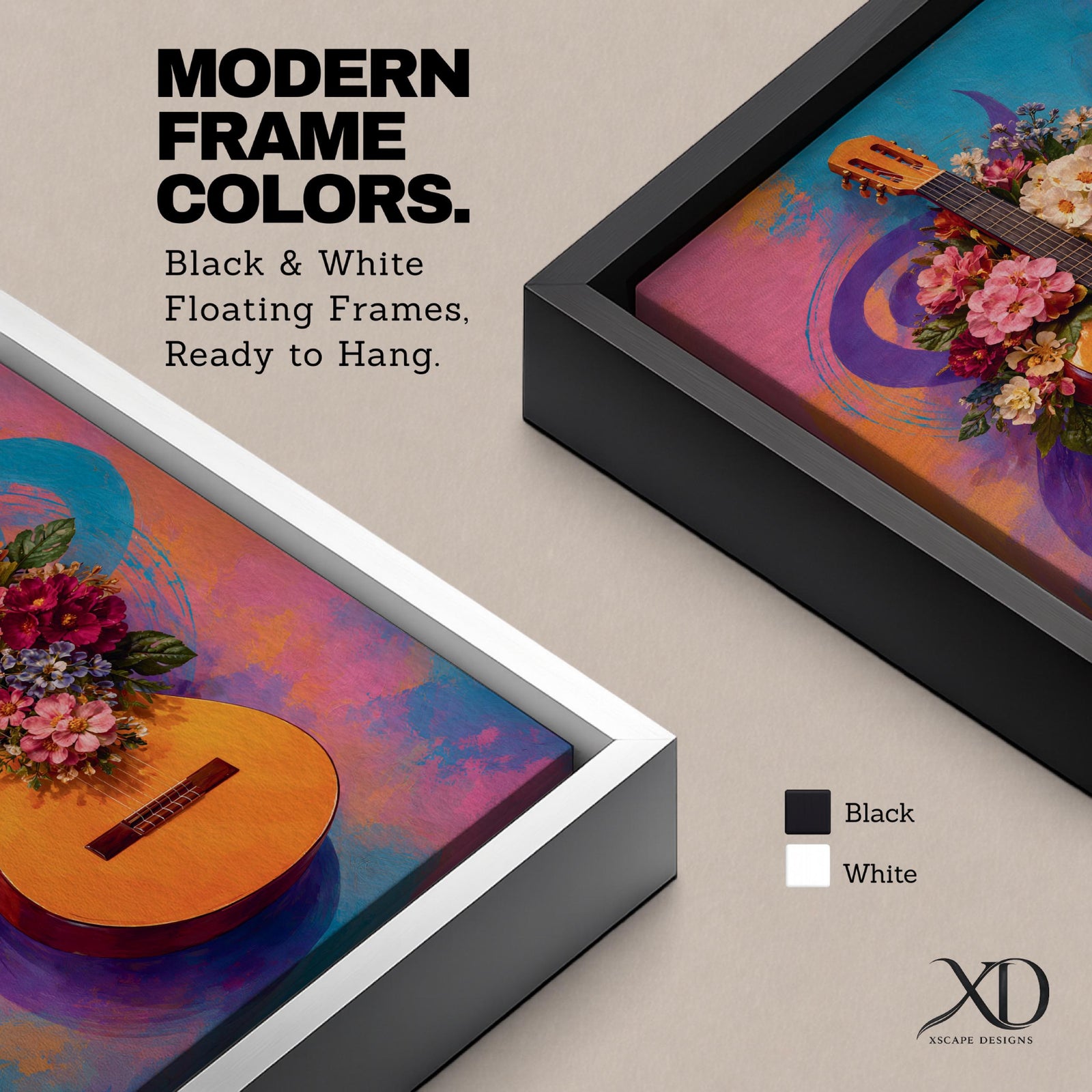 Guitar Wall Art Floral Harmony Framed Canvas Acoustic Spanish Music Garden Blooms Boho Decor
