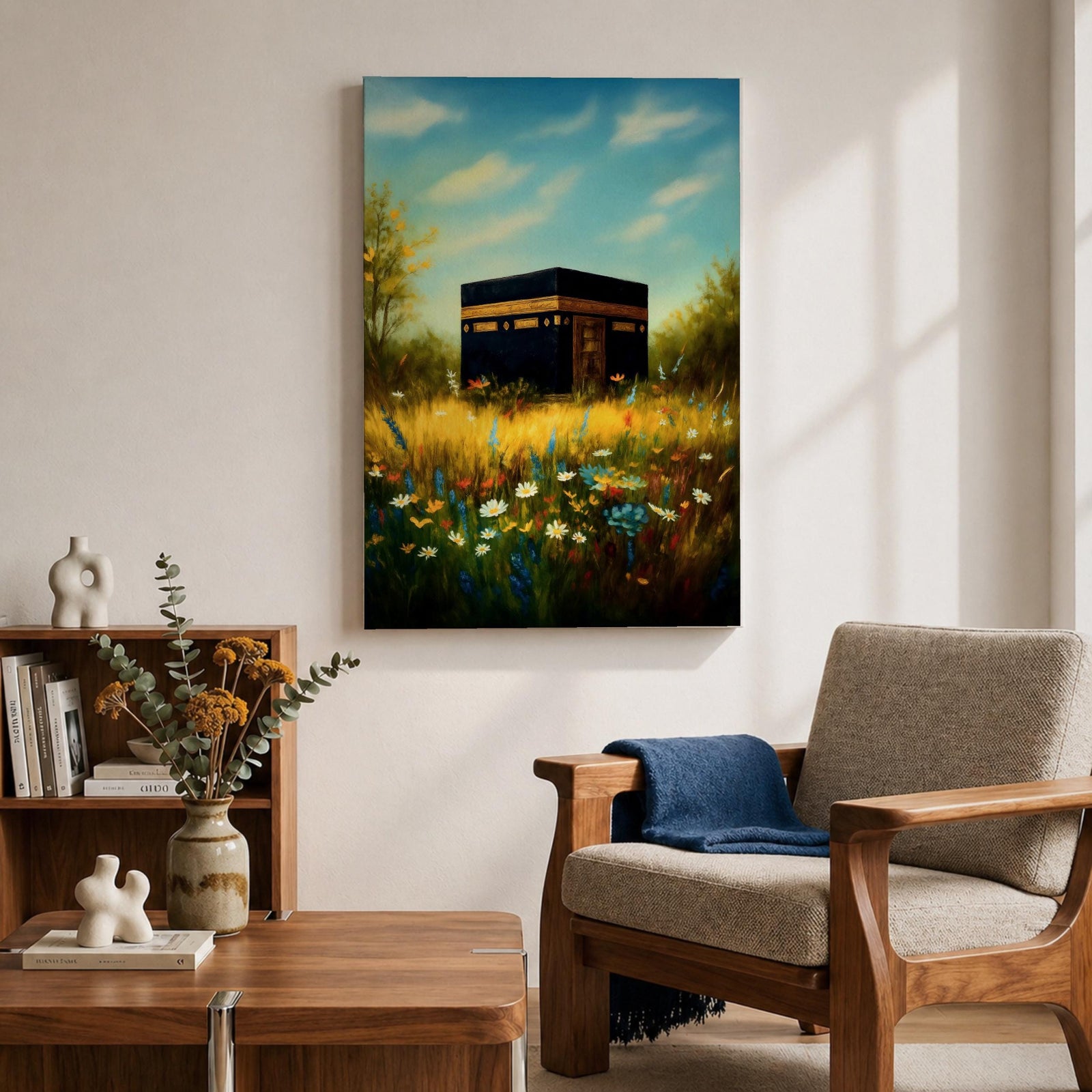 Kaaba Wall Art Wildflower Mecca Framed Canvas Baitullah Masjid Haram Islamic Home Decor