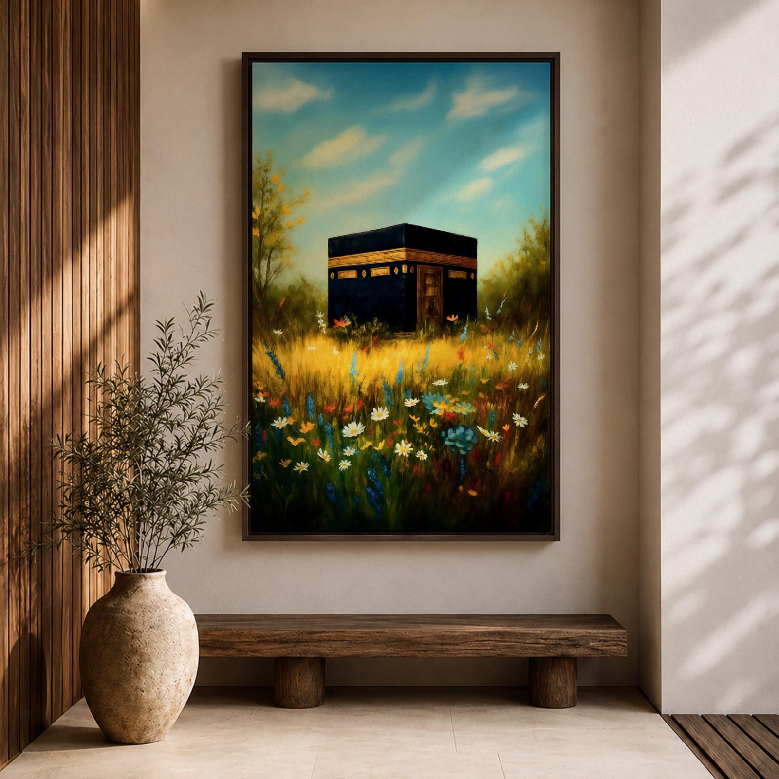 Kaaba Wall Art Wildflower Mecca Framed Canvas Baitullah Masjid Haram Islamic Home Decor