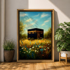 Kaaba Wall Art Wildflower Mecca Framed Canvas Baitullah Masjid Haram Islamic Home Decor