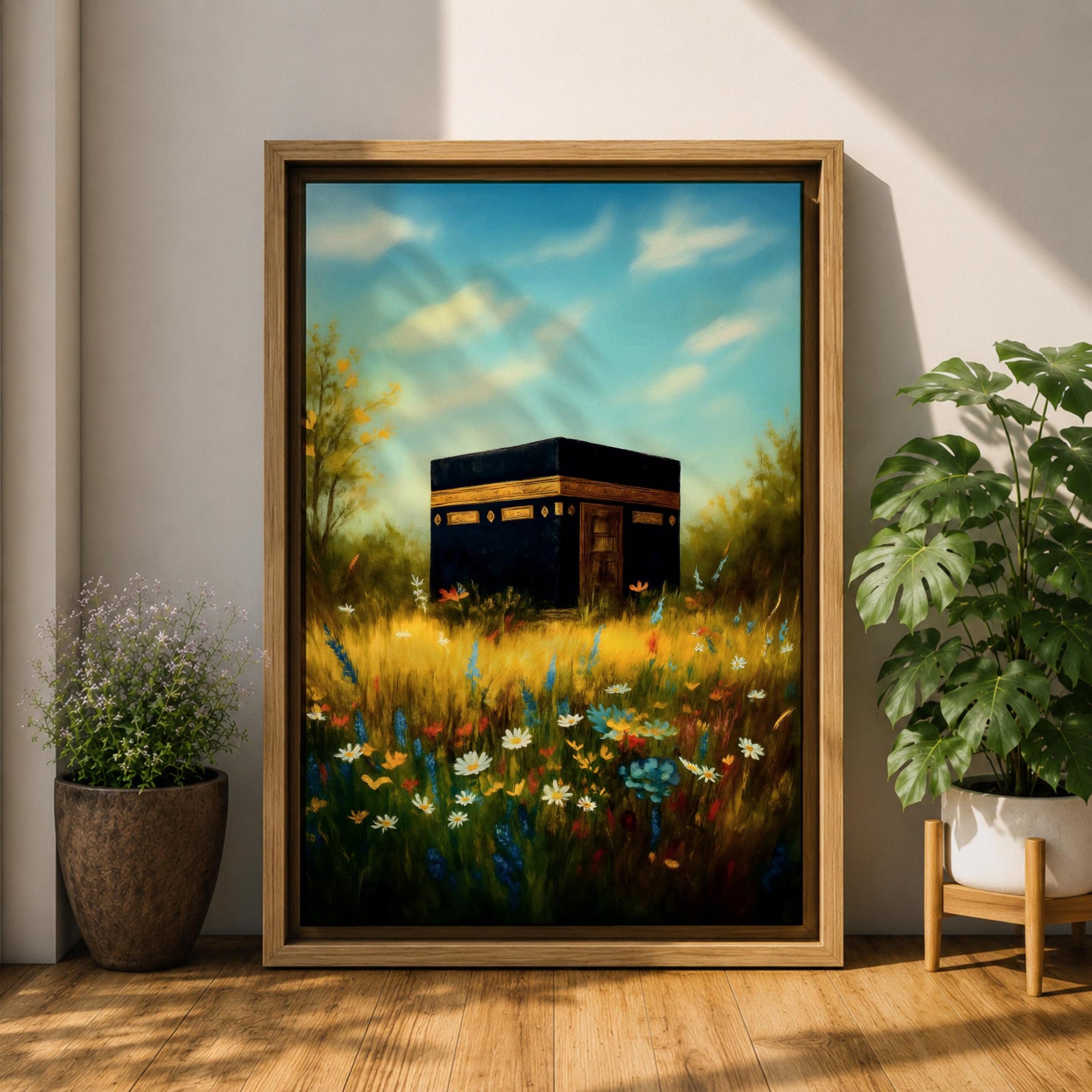 Kaaba Wall Art Wildflower Mecca Framed Canvas Baitullah Masjid Haram Islamic Home Decor
