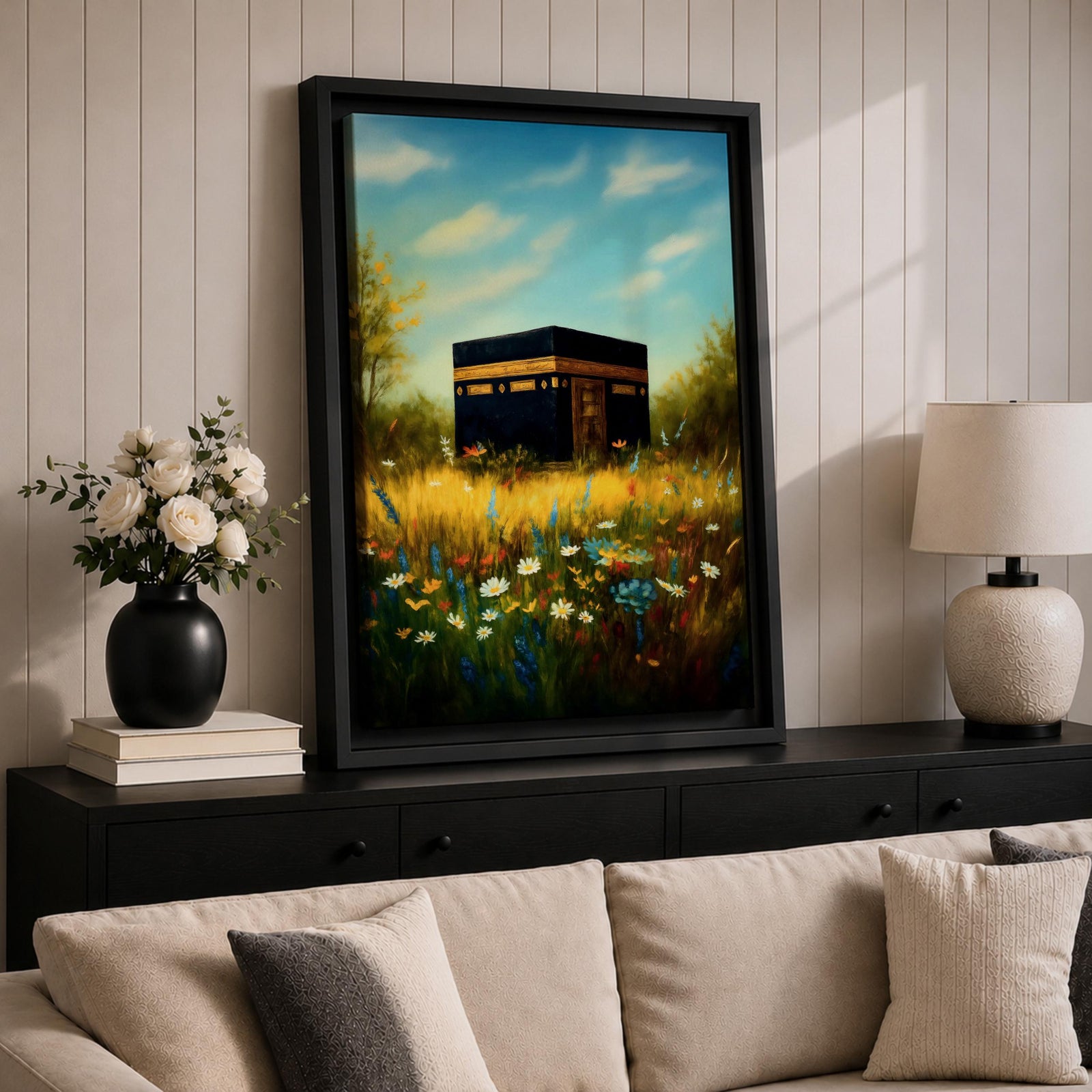 Kaaba Wall Art Wildflower Mecca Framed Canvas Baitullah Masjid Haram Islamic Home Decor