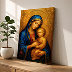 Virgin Mary and Child Wall Art Madonna Framed Canvas Catholic Sacred Marian Home Decor
