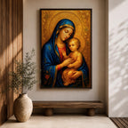 Virgin Mary and Child Wall Art Madonna Framed Canvas Catholic Sacred Marian Home Decor
