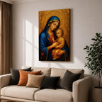 Virgin Mary and Child Wall Art Madonna Framed Canvas Catholic Sacred Marian Home Decor