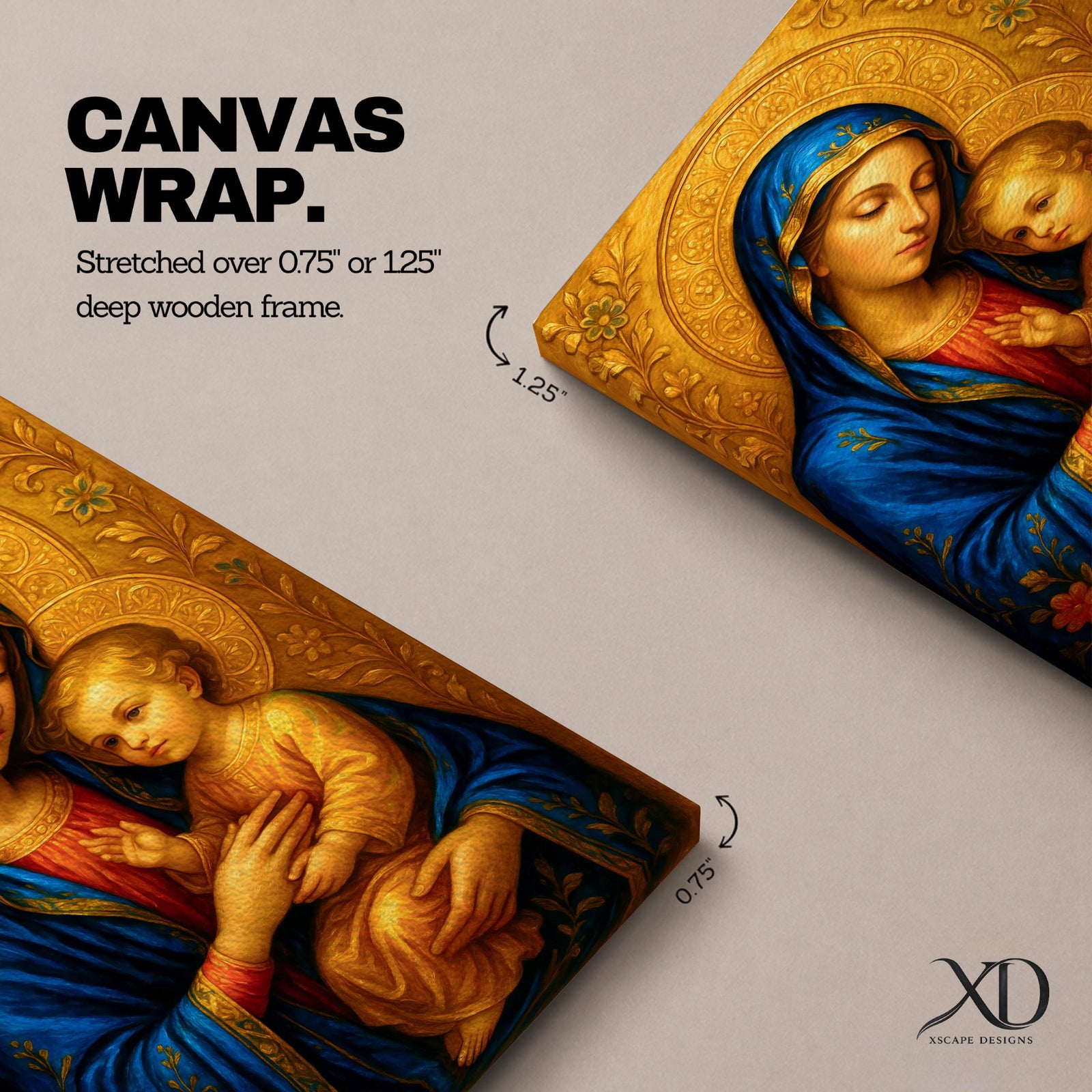 Virgin Mary and Child Wall Art Madonna Framed Canvas Catholic Sacred Marian Home Decor