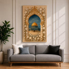 Dome of the Rock Wall Art Floral Arch Framed Canvas Qubbat Sakhrah Islamic Decor