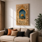 Dome of the Rock Wall Art Floral Arch Framed Canvas Qubbat Sakhrah Islamic Decor