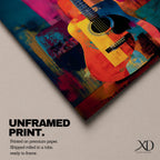 Abstract Guitar Wall Art Colorful Acoustic Framed Canvas Modern Music Painting Vibrant Decor