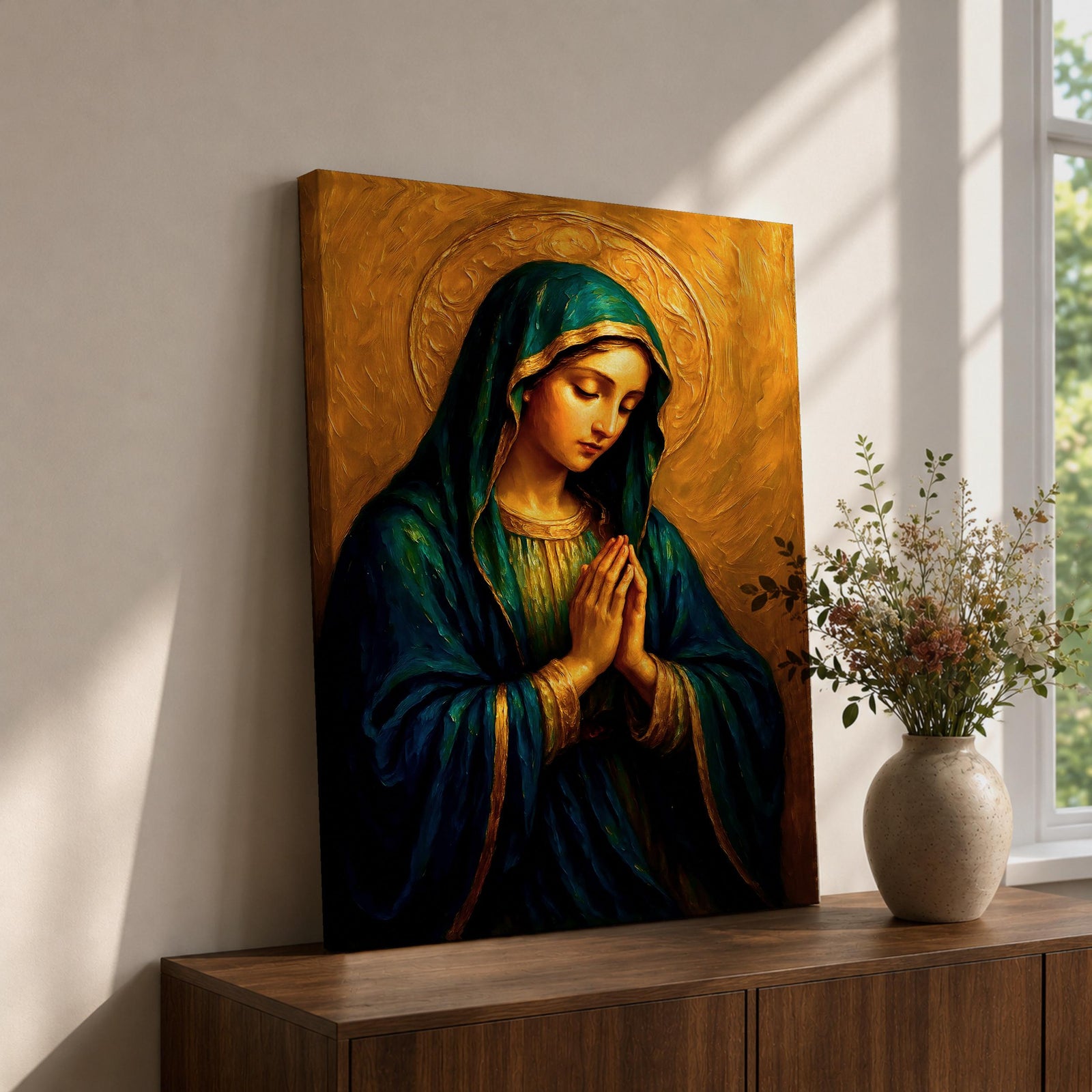 Virgin Mary Wall Art Our Lady of Sorrows Framed Canvas Catholic Sacred Religious Decor