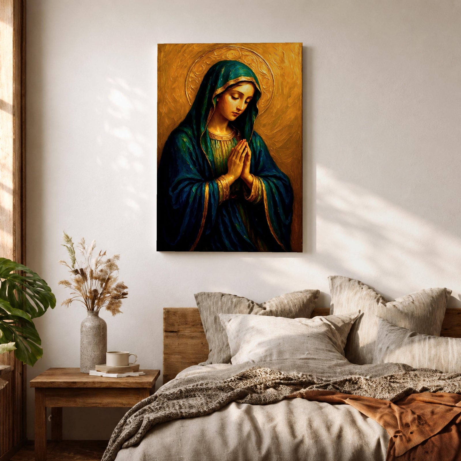Virgin Mary Wall Art Our Lady of Sorrows Framed Canvas Catholic Sacred Religious Decor