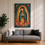 Our Lady Guadalupe Wall Art La Morenita Framed Canvas Floral Virgencita Catholic Boho Decor
