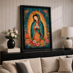 Our Lady Guadalupe Wall Art La Morenita Framed Canvas Floral Virgencita Catholic Boho Decor