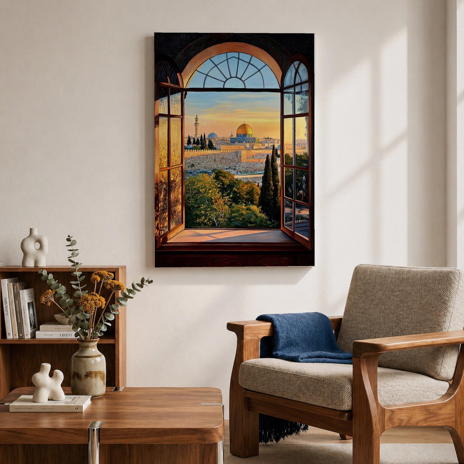 Masjid Al Aqsa Wall Art Window View Framed Canvas Jerusalem Mosque Islamic Palestine Decor
