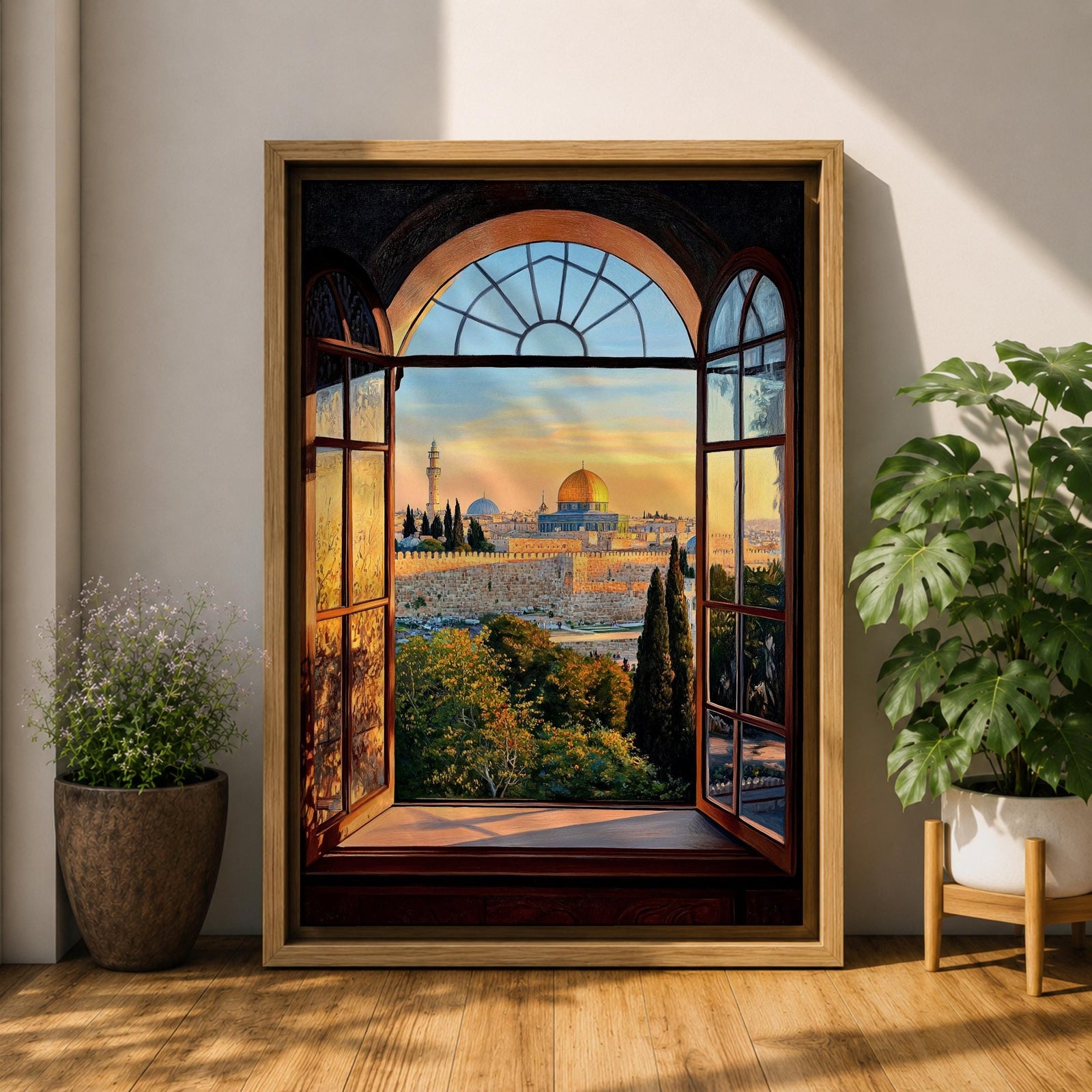 Masjid Al Aqsa Wall Art Window View Framed Canvas Jerusalem Mosque Islamic Palestine Decor