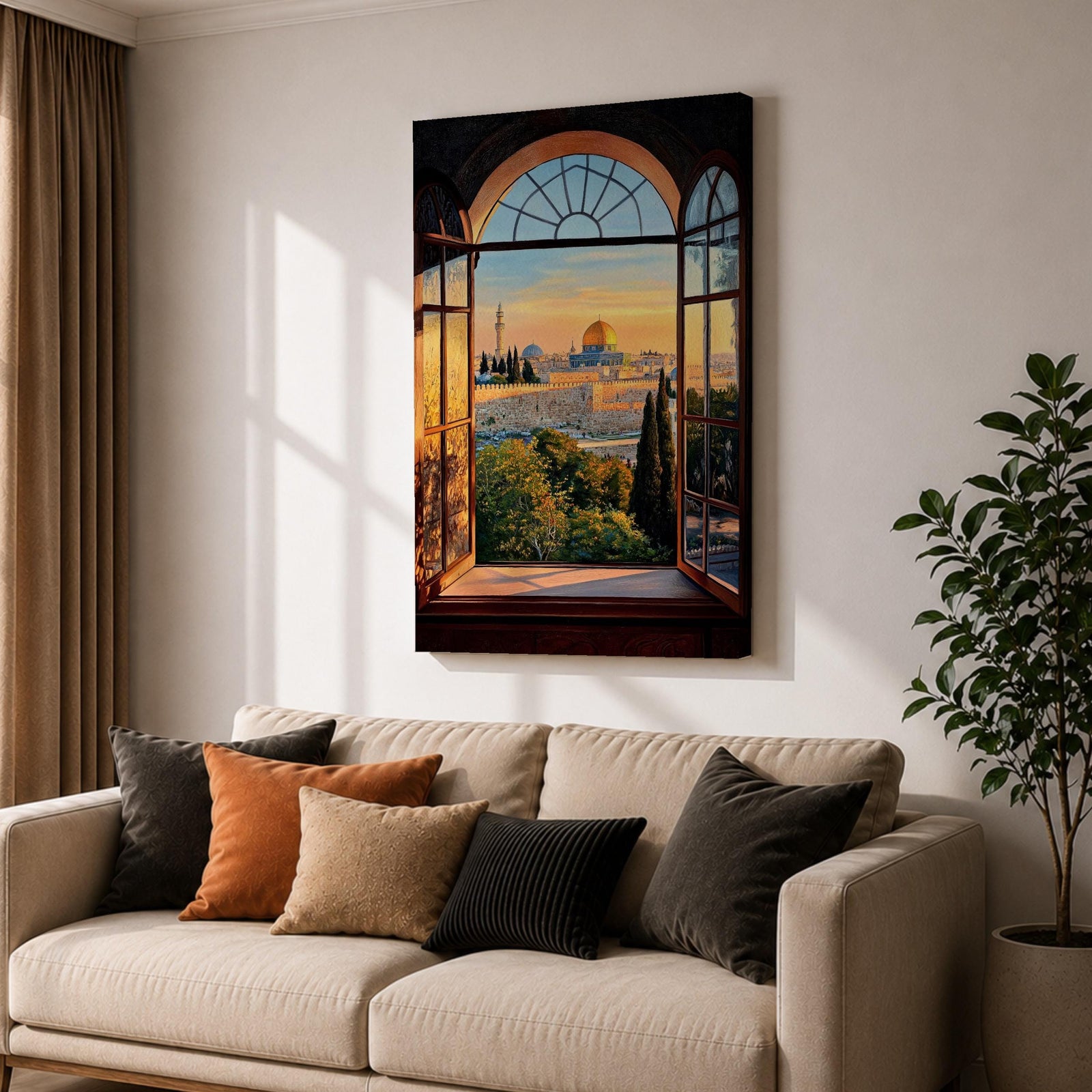 Masjid Al Aqsa Wall Art Window View Framed Canvas Jerusalem Mosque Islamic Palestine Decor