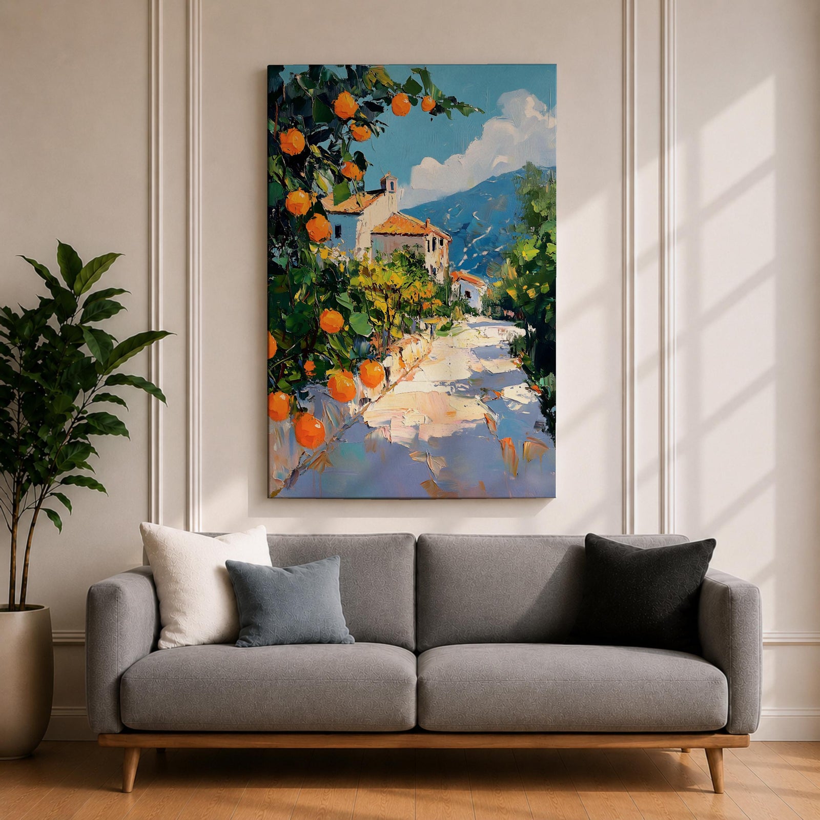 Mediterranean Landscape Wall Art Italian Coastal Scene Framed Canvas Landscape Rustic Home Decor