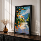 Mediterranean Landscape Wall Art Italian Coastal Scene Framed Canvas Landscape Rustic Home Decor